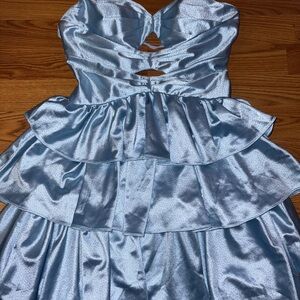 Light Blue Girls' Tiered Satin Party Dress
